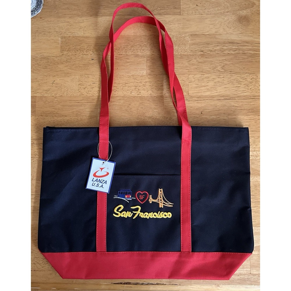 San Francisco Embroidered Souvenir Zip Tote Bag Lanza U.S.A. NWT Trolley Heart